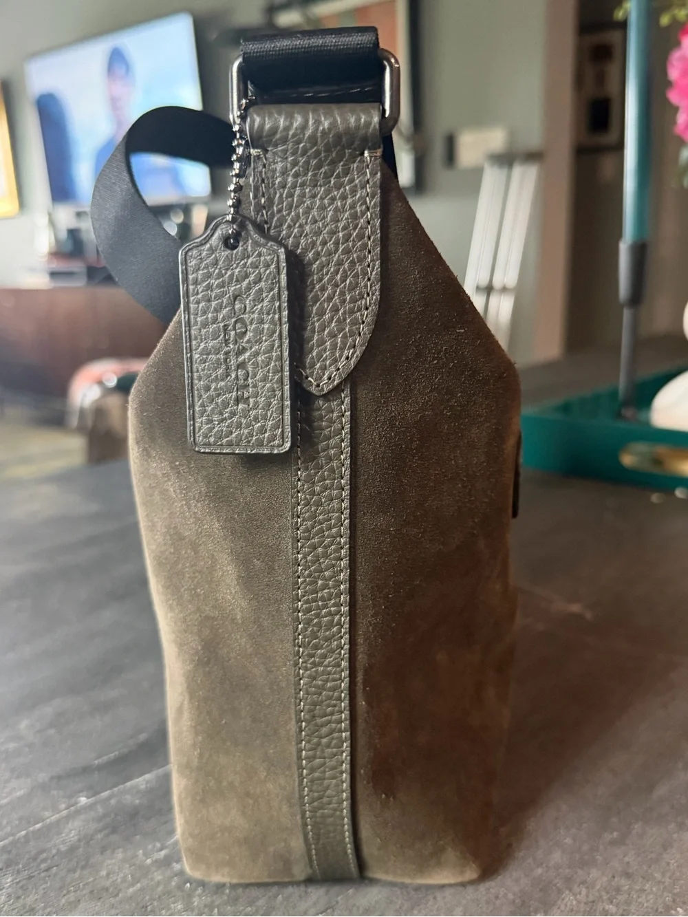 Coach Finn Olive Green Suede Messenger Crossbody